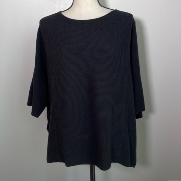 Ann Taylor Black Boatneck Tight Knit Short Sleeve Pullover Sweater M/L - Picture 2 of 7